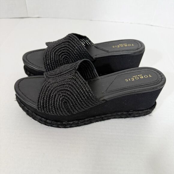 Torgeis New York Women's Ariadne Black Woven Platform Wedge Slide Sandal Size 10 - Picture 4 of 8